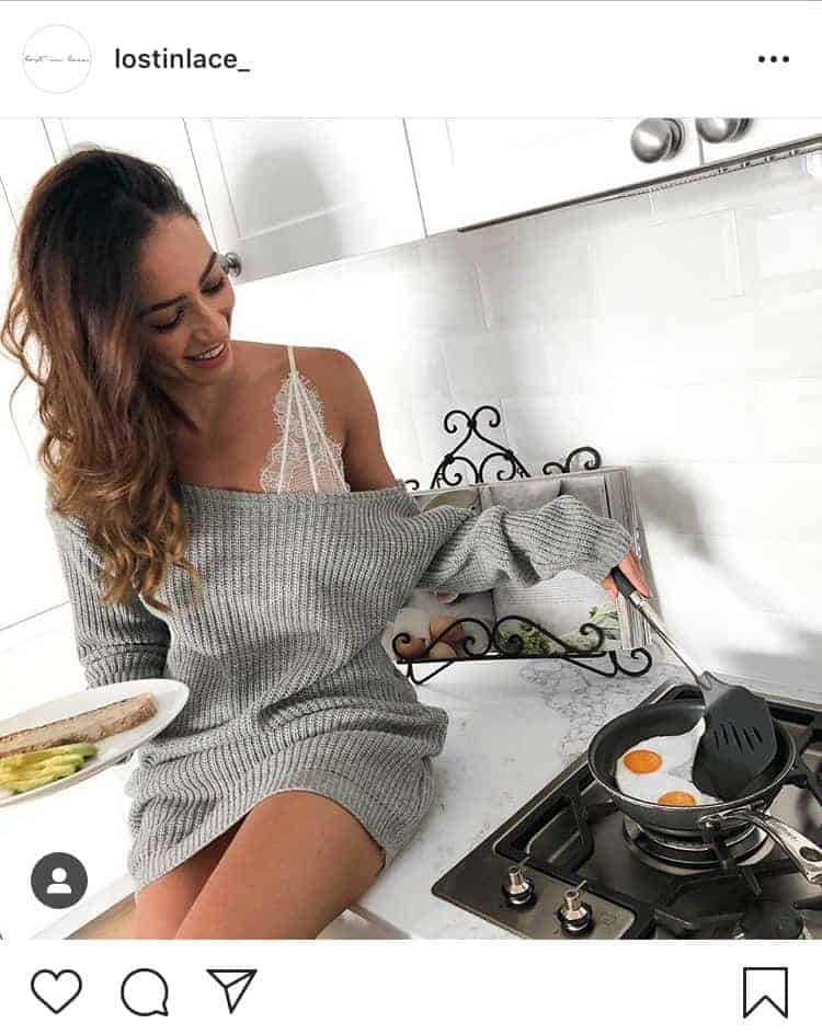 Gray knit dress and white bralette