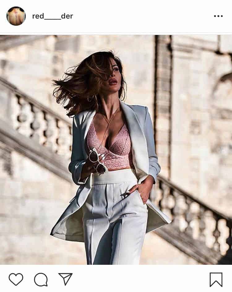 Blazer co-ords with pink bralette