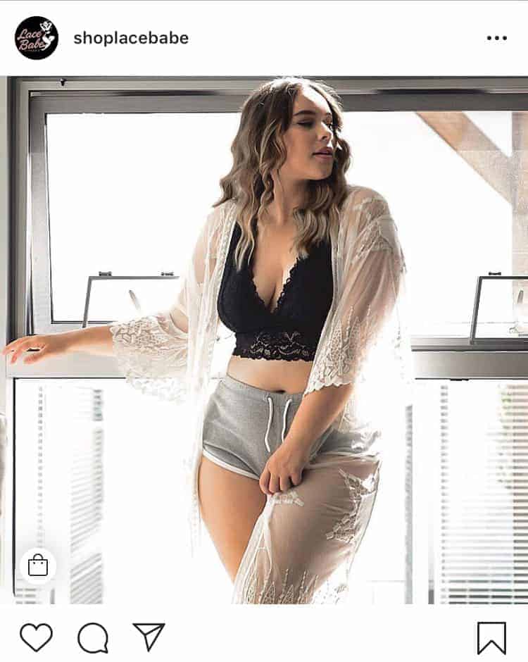 Black lace bralette with sheer white kimono