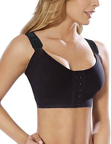 Woman wearing a black Burvogue post surgery sports bra