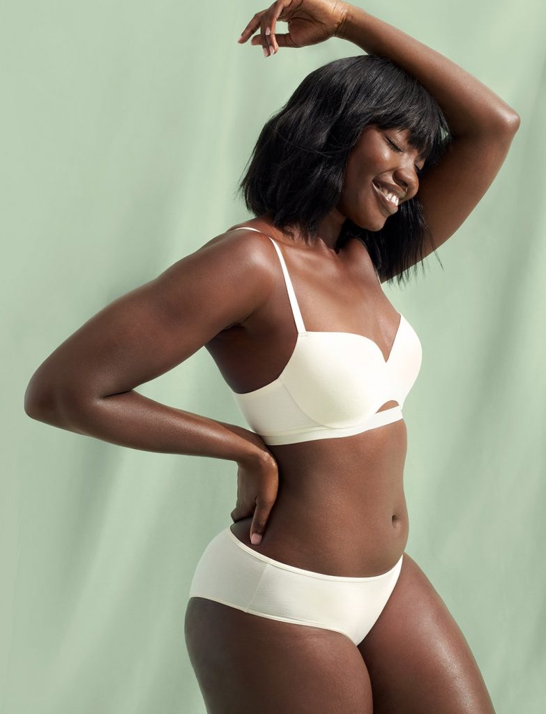 Woman wearing a matching white underwear