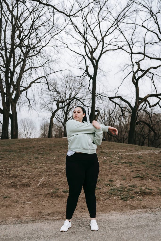 Woman stretching after a run
