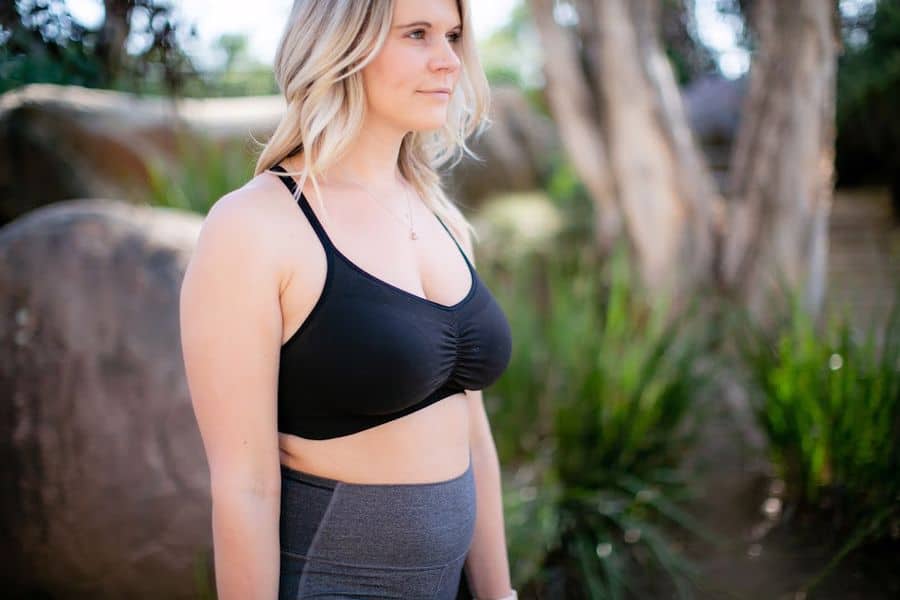 Woman wearing a black sports bra