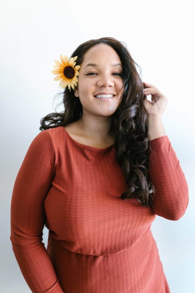 Woman wearing an orange dress