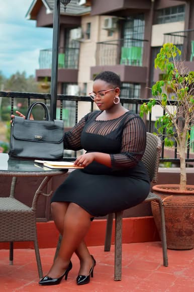 Woman wearing a black dress