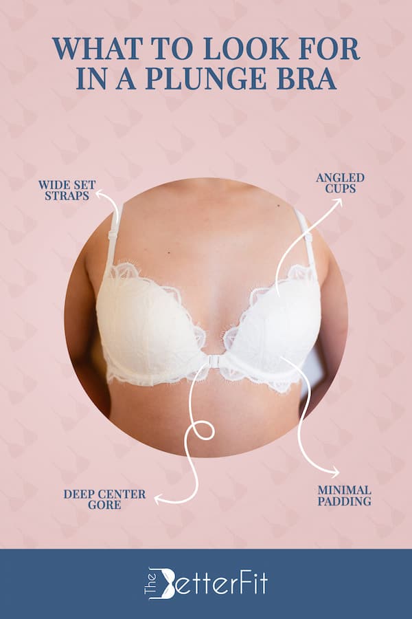 A plunge bra would have wide set straps that has a deep center gore, they are usually designed with minimal padding and angled cups