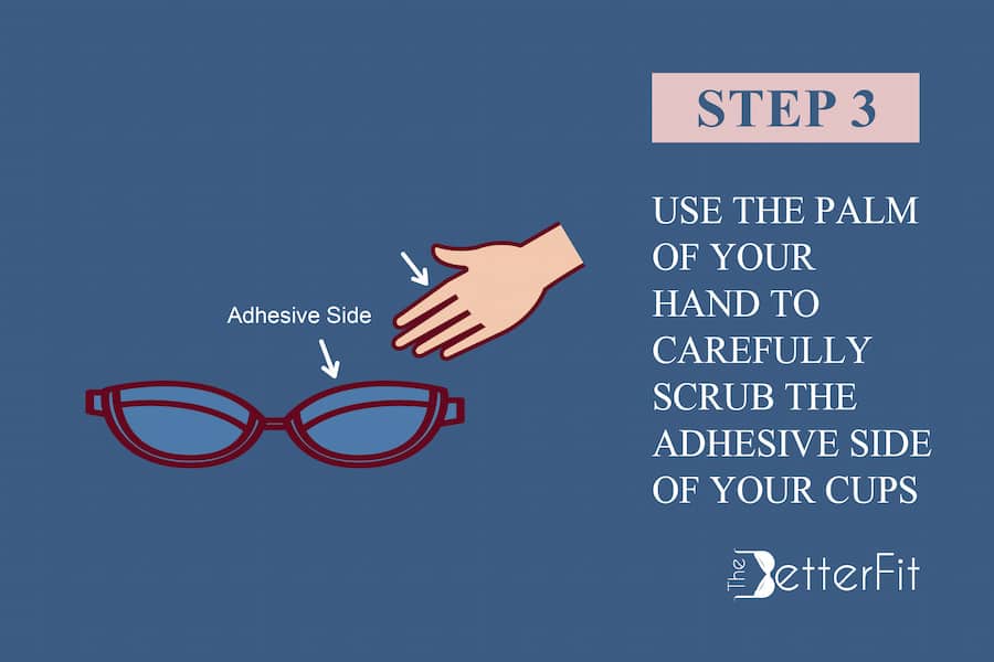 Third step is to use the palm of your hand to carefully scrub the adhesive side of your cups
