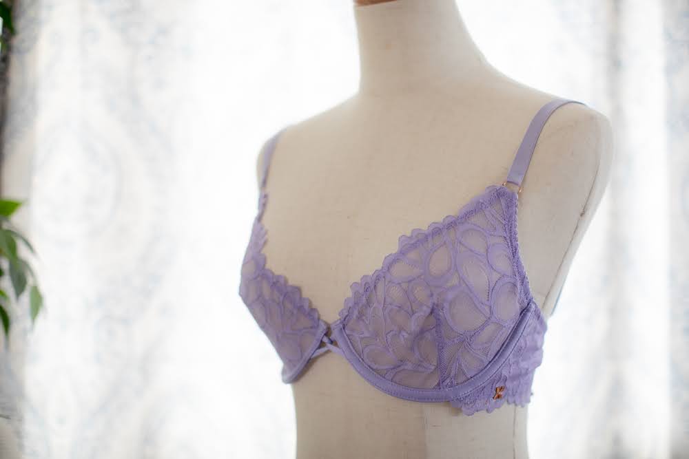 An image of a purple bra on a mannequin