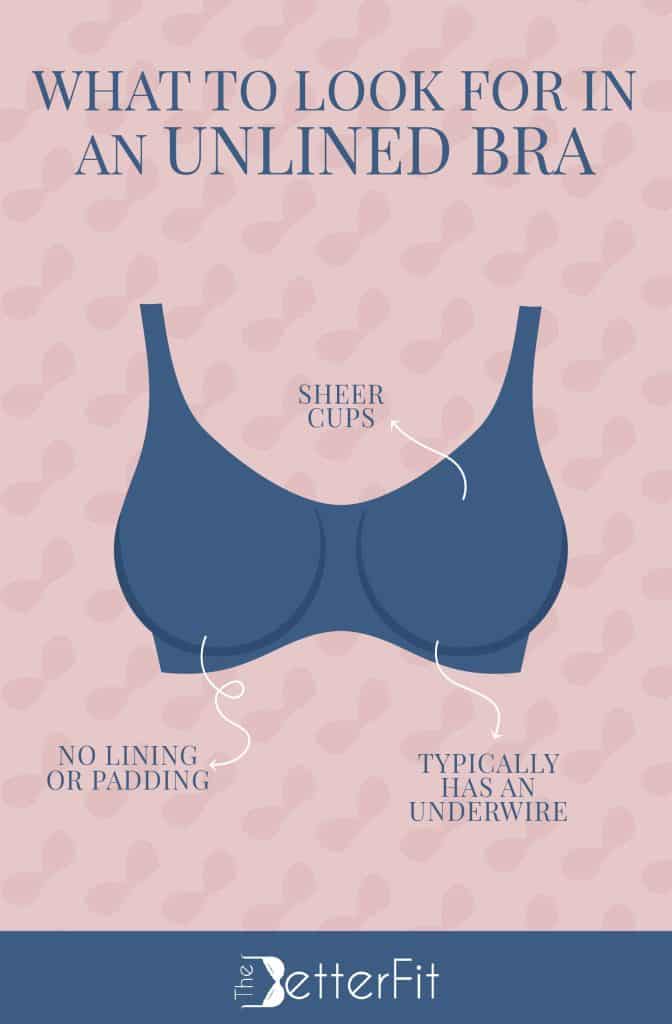 Unlined bras have no linings or paddings and typically have sheer cups