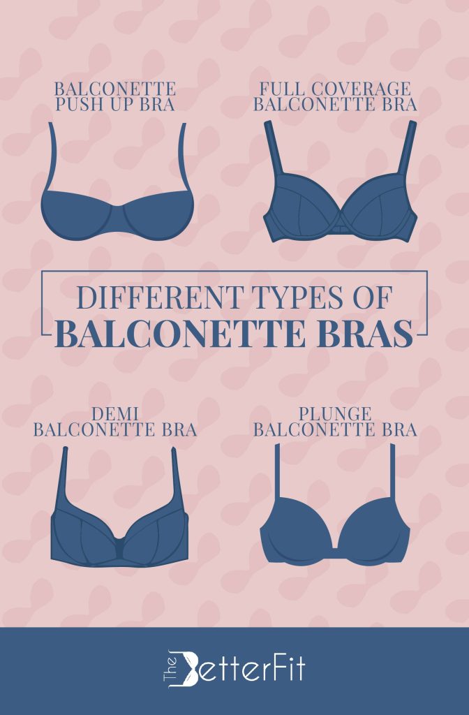 Push-up, full coverage, demi, and plunge bras are examples of the different types of balconette bras