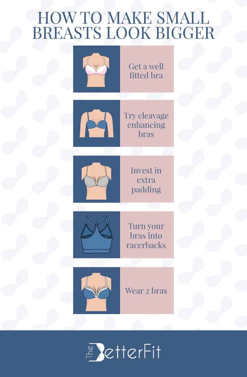 Graphic image with a series of drawings that shows how to make small breasts look bigger