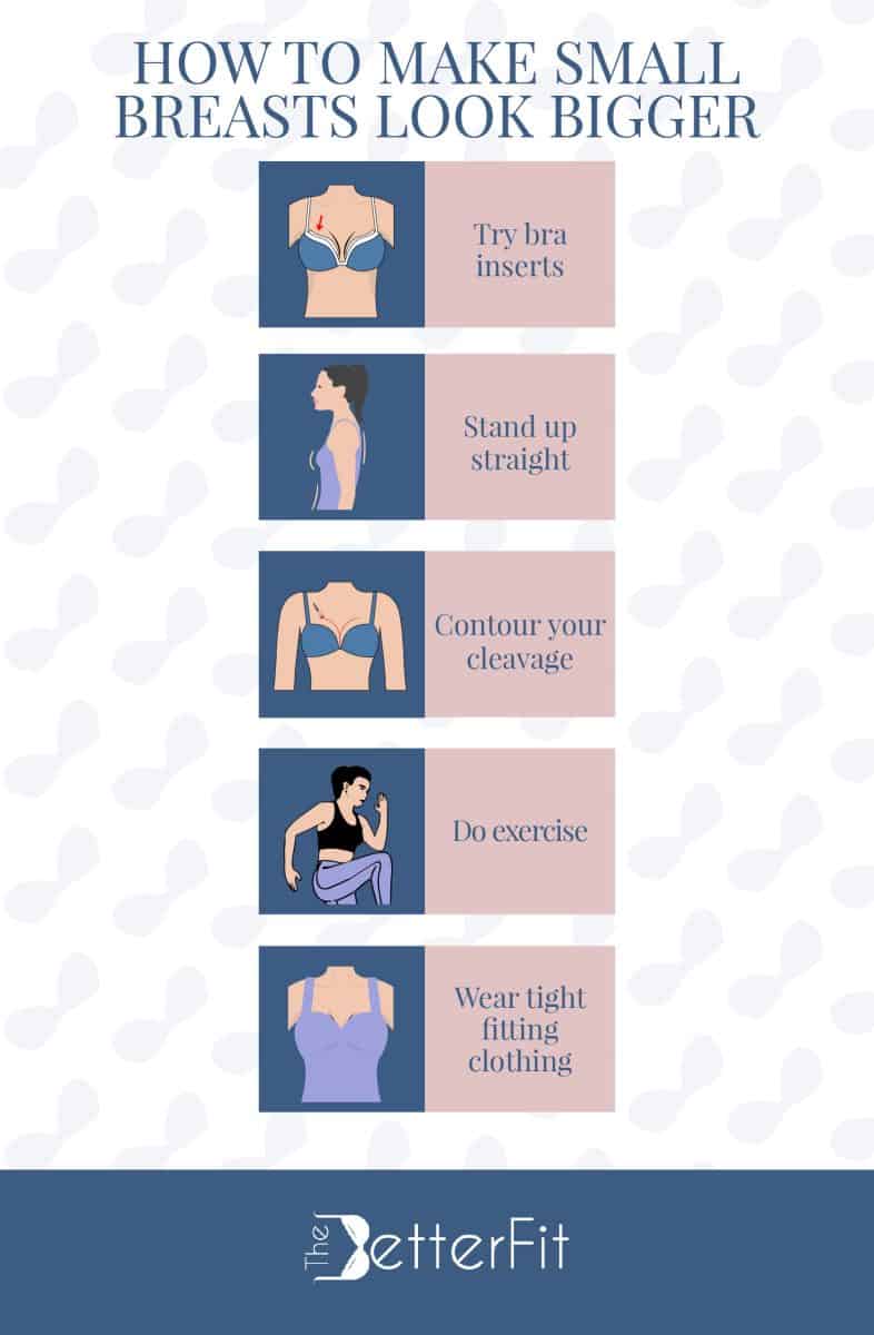 Graphic image with a series of illustrations on how to make small breasts look bigger effectively