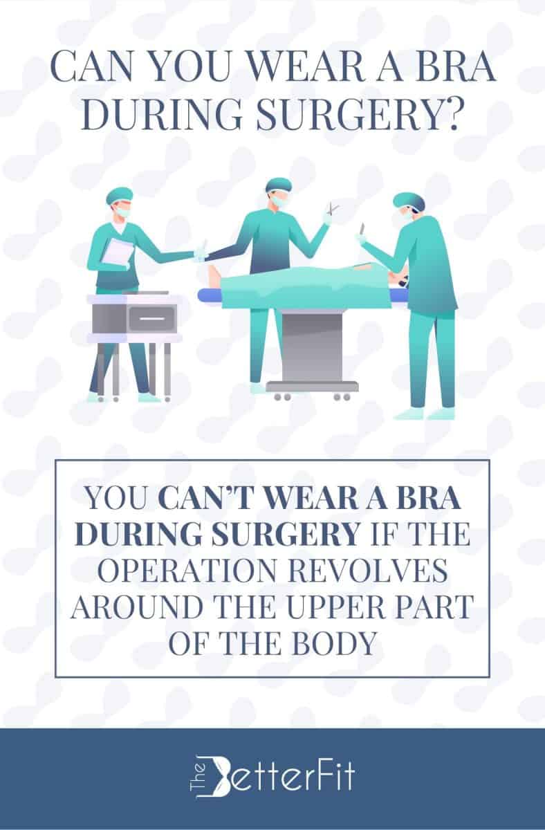 Graphic image of doctors operating on a patient with a text explaining that you can't wear a bra during surgery