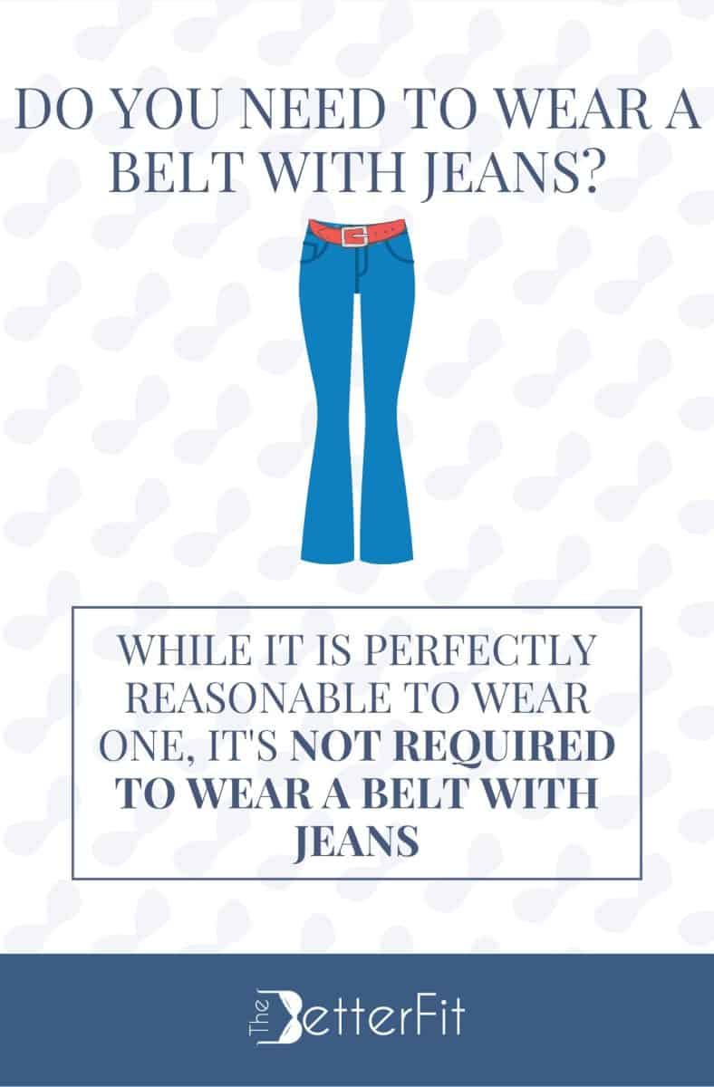 Graphic image of jeans with a red belt that explains that it is not required to always pair a belt with jeans