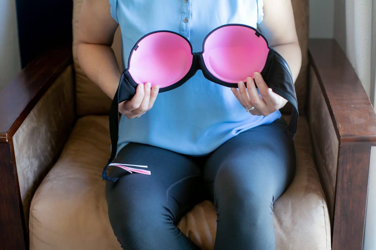 A black and pink push up bra