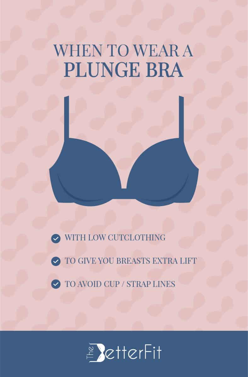 Graphic image of a blue bra that describes that the best time to wear a plunge bra is when you want to give your breasts an extra lift while wearing low cut tops