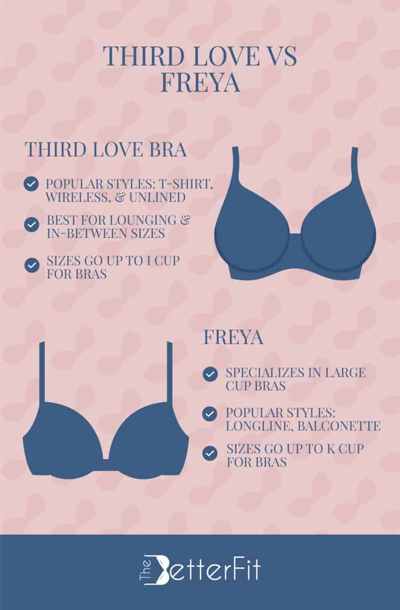 Graphic image of two blue bras that compares the features of Freya bras and Third Love bras