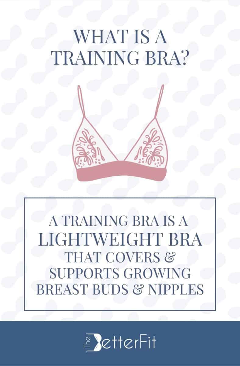 Graphic image of a red and white bra that explains that a training bra is a lightweight bra that covers growing breasts