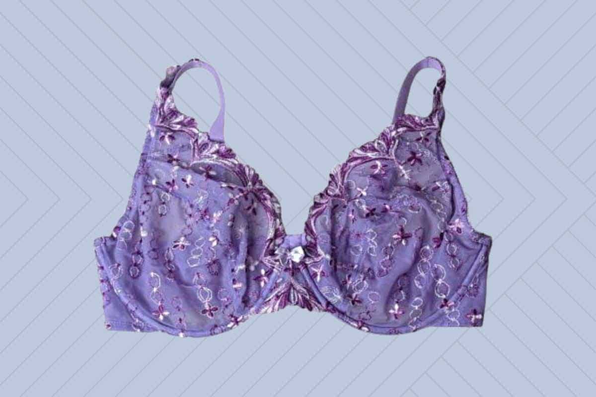 Frederick's of Hollywood purple full coverage underwire bra with floral design