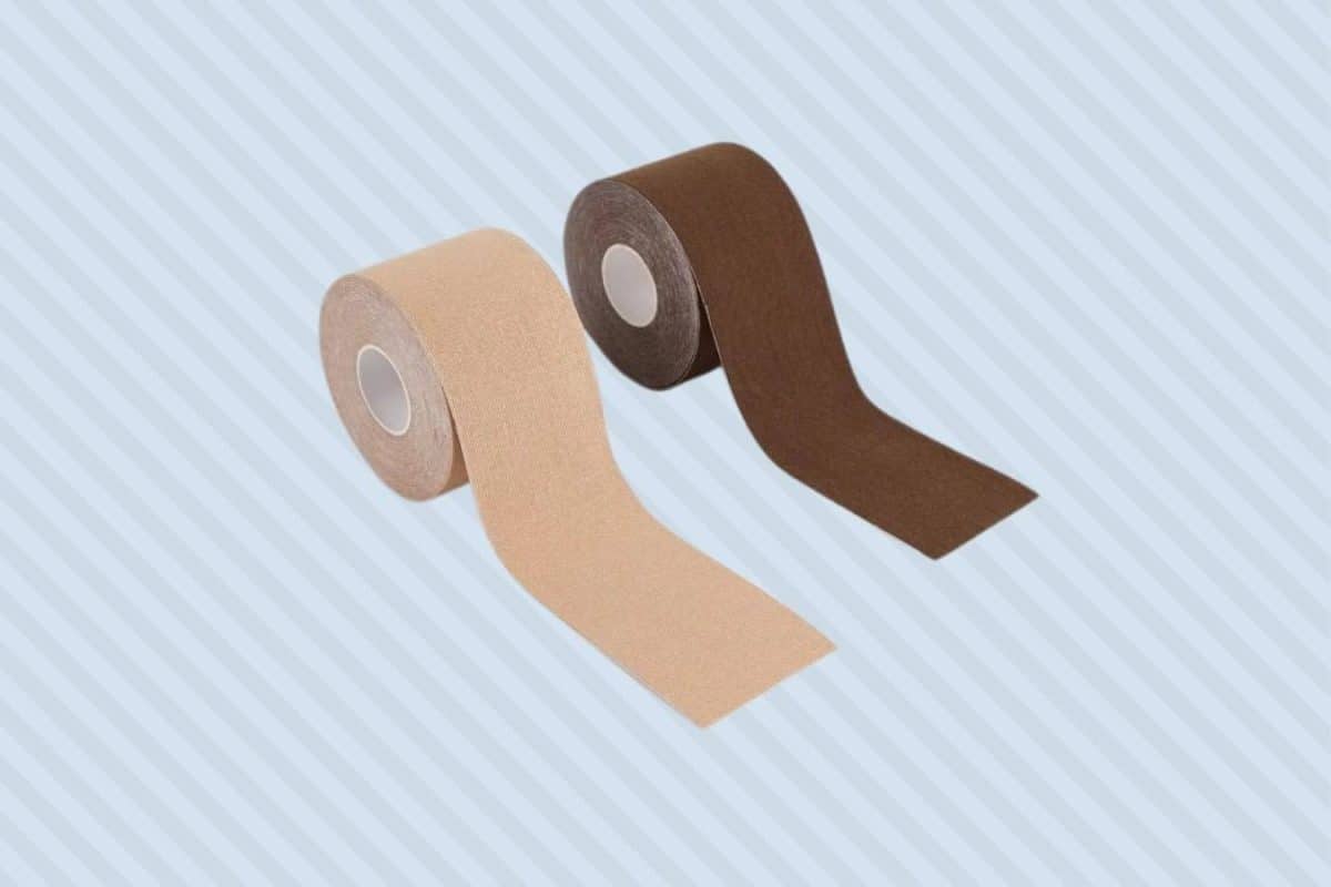Two nipple tapes in brown and cream color placed on blue background