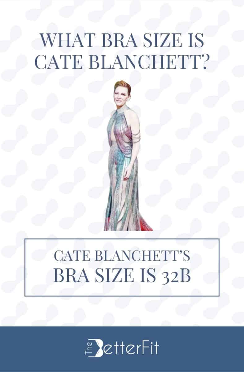 Graphic image of Cate Blanchett with 32B bra size wearing a silver beaded gown