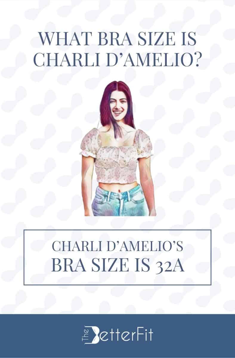 Graphic image of Charli D' Amelio with a bra size 32A wearing a blouse and pants
