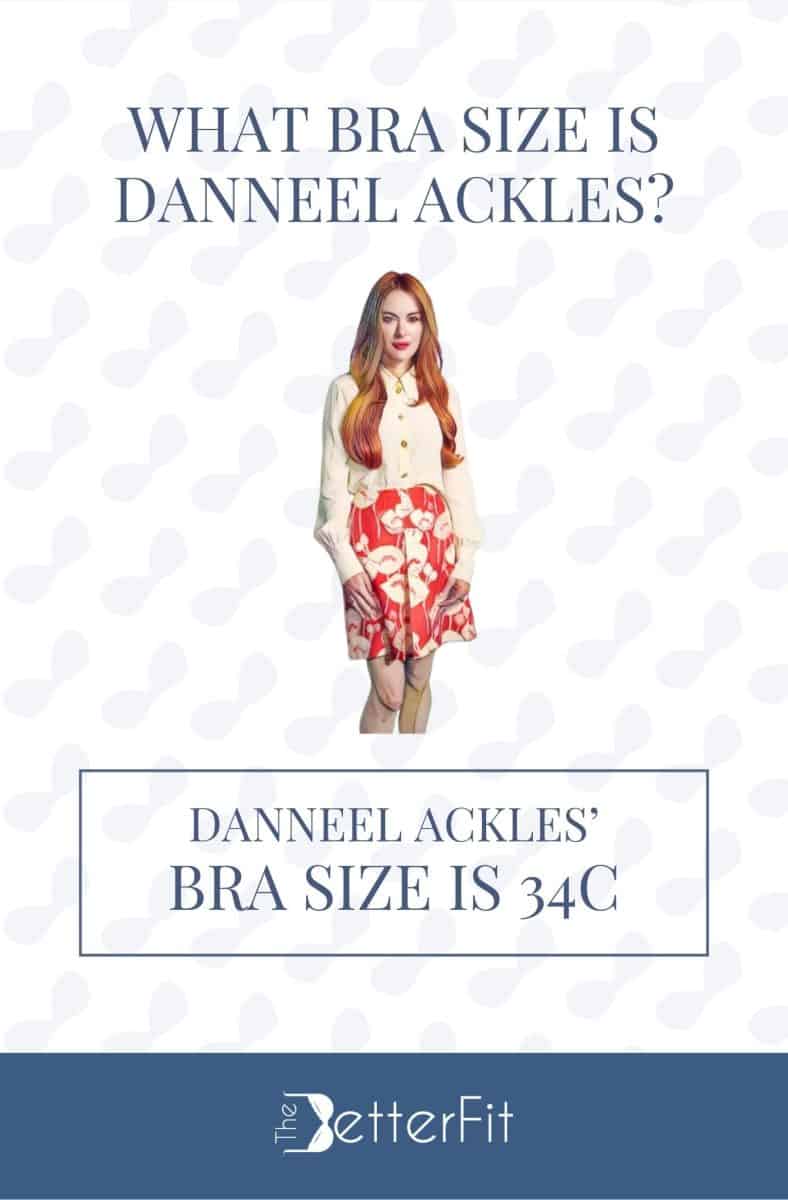 Graphic image of Danneel Ackles with 34C bra size wearing a white long-sleeve blouse and floral design mini skirt