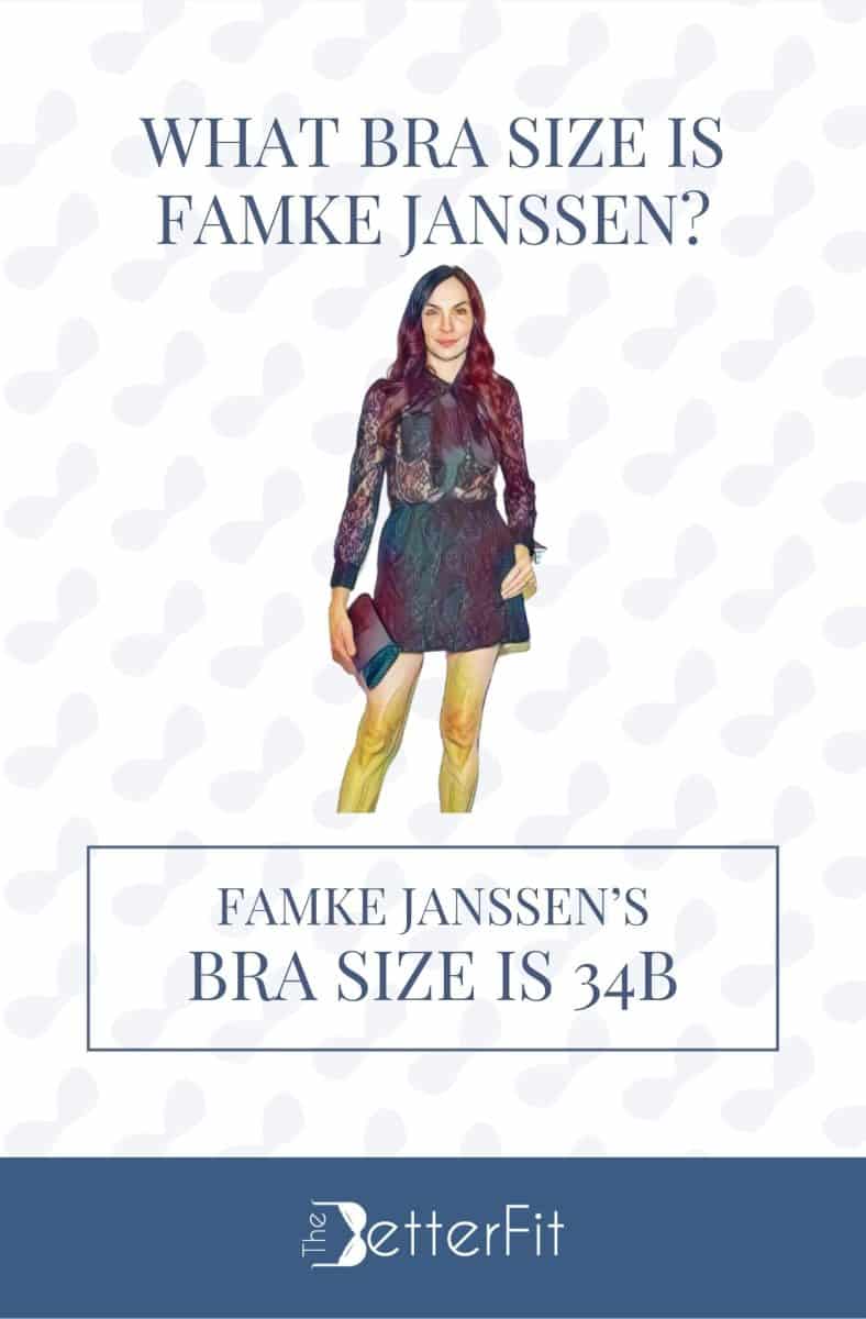 Graphic image of Famke Janssen with 34B bra size wearing a lace long sleeves mini dress