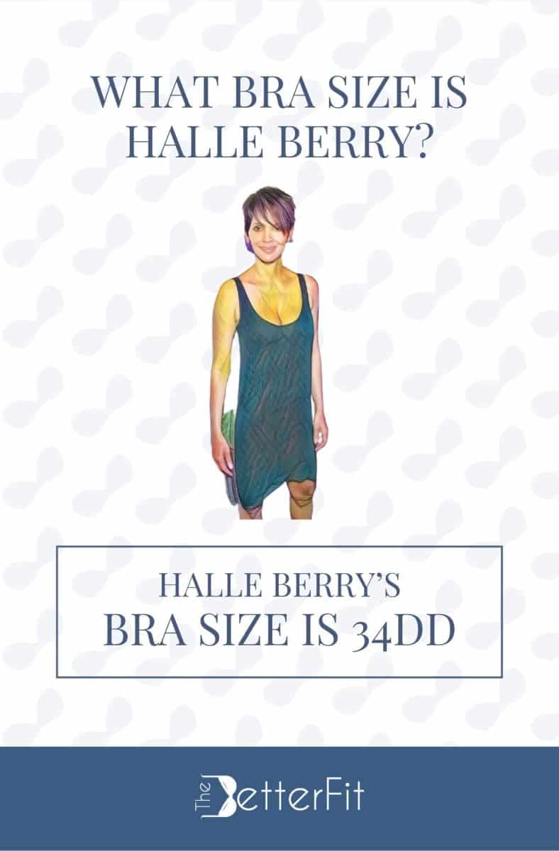 Graphic image of Halle Berry with 34DD bra size wearing a sleeveless mini dress