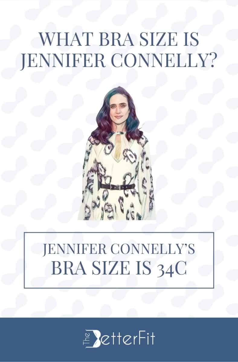 Graphic image of Jennifer Connelly with 34C bra size wearing a flowy long-sleeves maxi dress