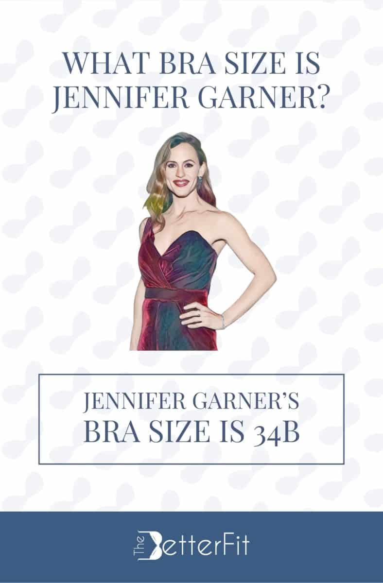 Graphic image of Jennifer Garner with 34B bra size wearing a red one-shoulder dress
