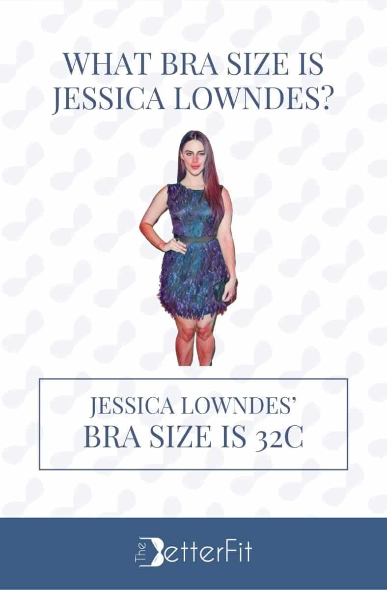 Graphic image of Jessica Lowndes with 32C bra size wearing a purple mini dress