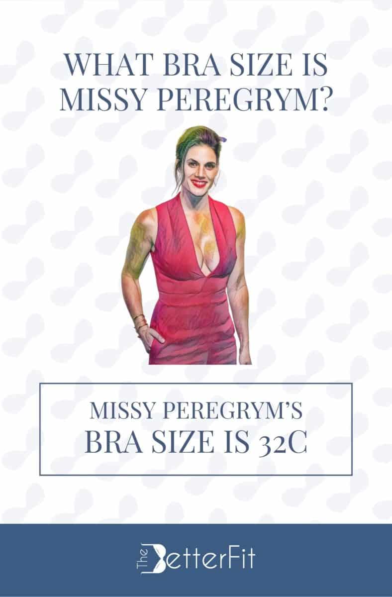 Graphic image of Missy Peregrym with 32C bra size wearing a red v-neck sleeveless jumpsuit