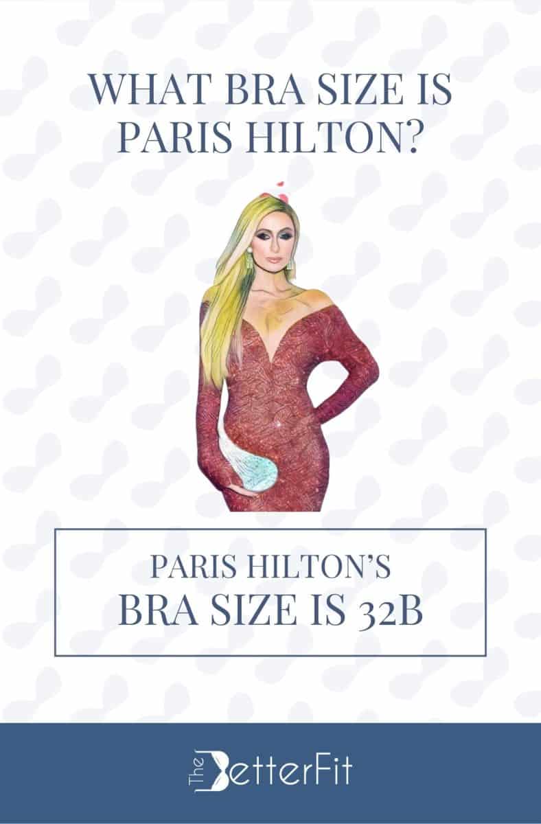 Graphic image of Paris Hilton with a bra size of 32B wearing a red long sleeves bodycon dress