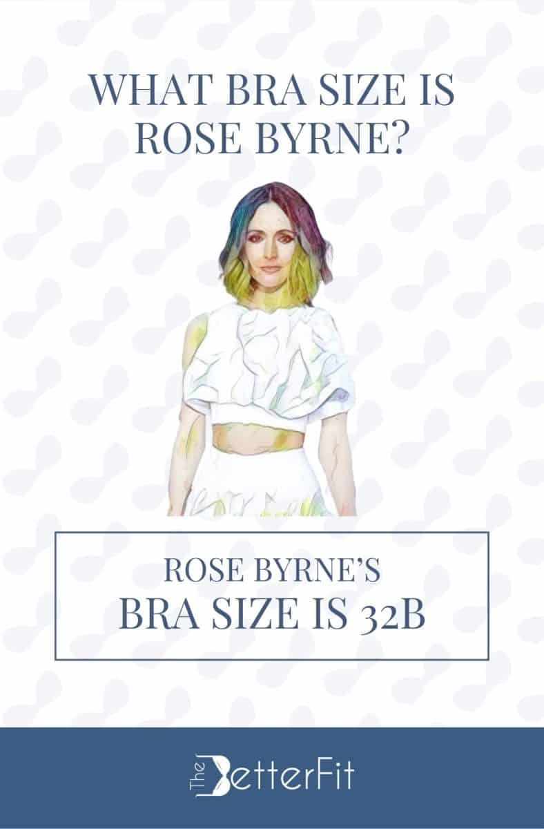 Graphic image of Rose Byrne with 32B bra size wearing a crop top blouse and long skirt