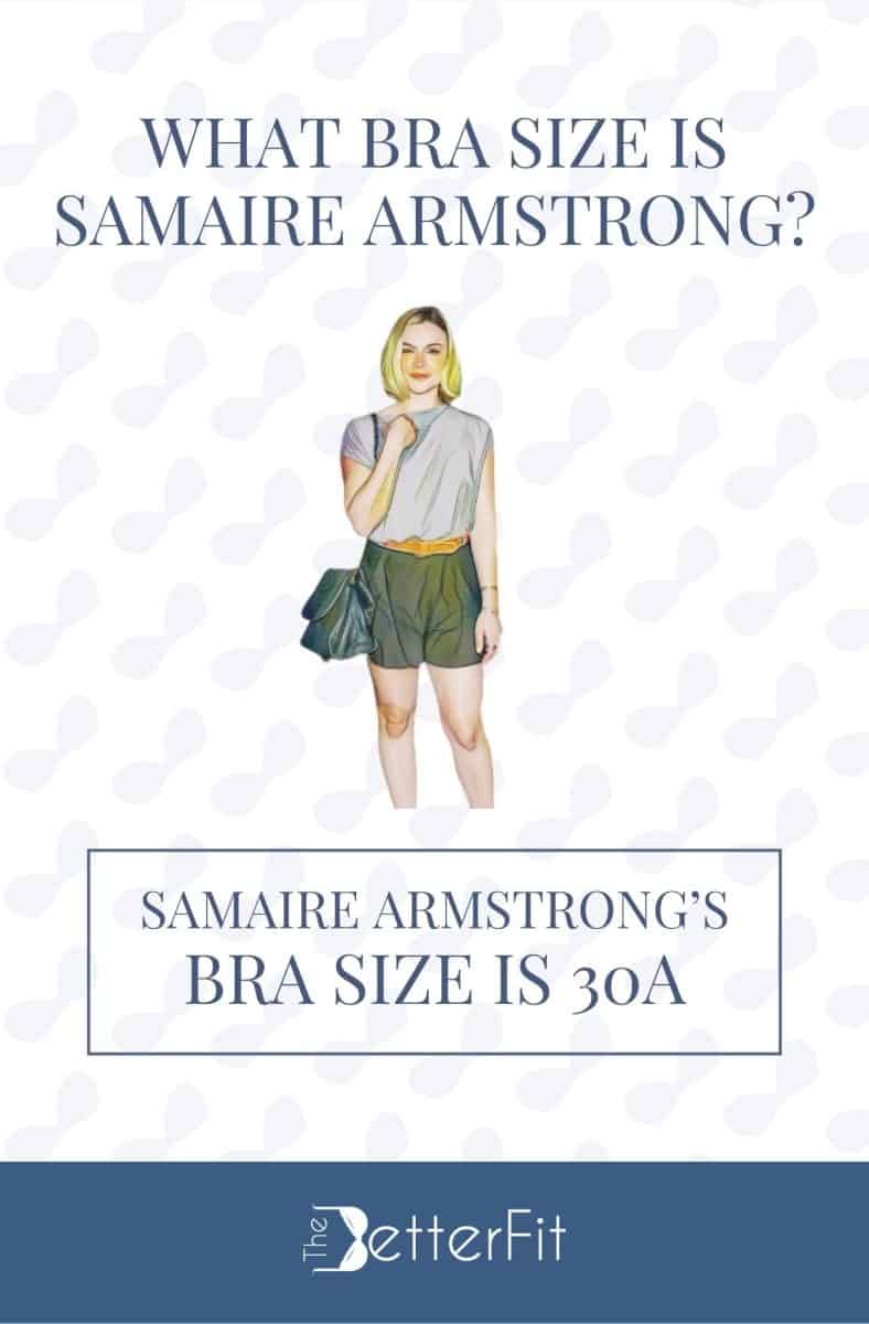 Graphic image of Samaire Armstrong with 30A bra size wearing a blouse and shorts