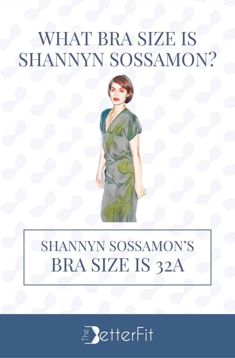 Graphic image of Shannyn Sossamon with 32A bra size wearing a v-neck short sleeve jumpsuit in gray print
