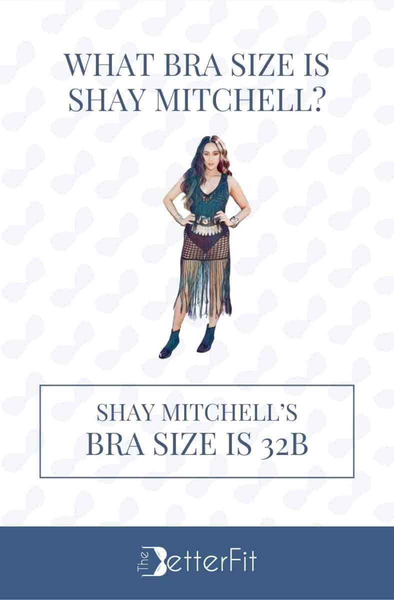 Graphic image of Shay Mitchell with 32B bra size wearing a black crochet dress