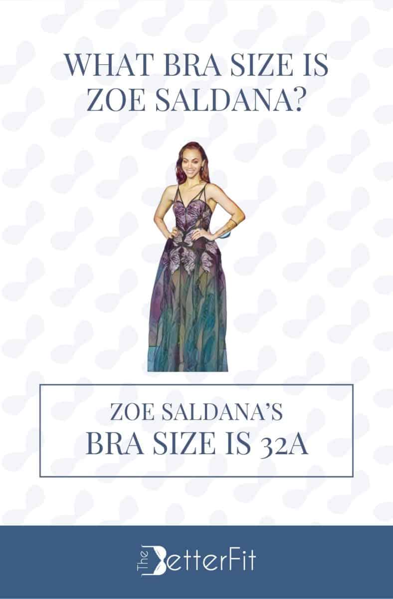 Graphic image of Zoe Saldana with 32A bra size wearing a corset dress with sequin