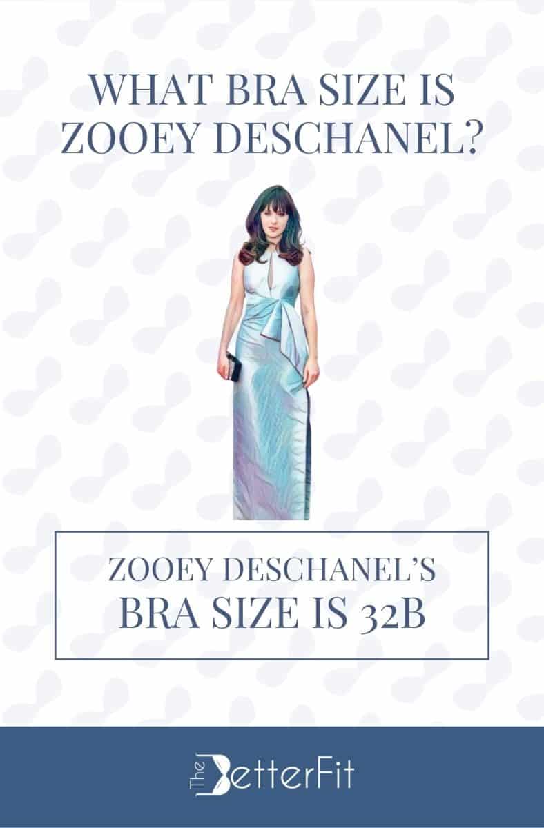Graphic image of Zooey Deschanel with 32B bra size wearing an icy blue dress