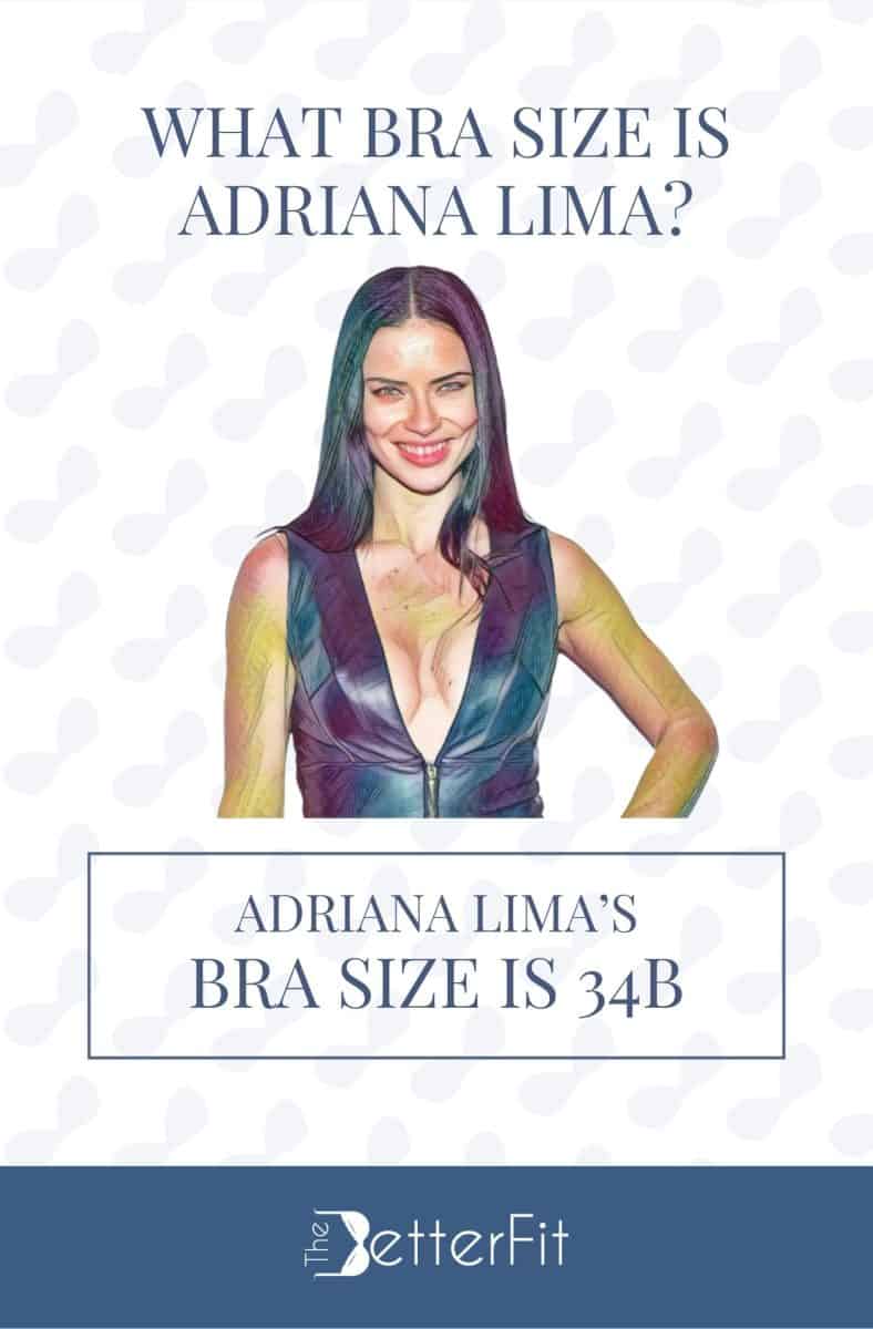 Graphic image of Adriana Lima with 34B bra size wearing a black leather dress