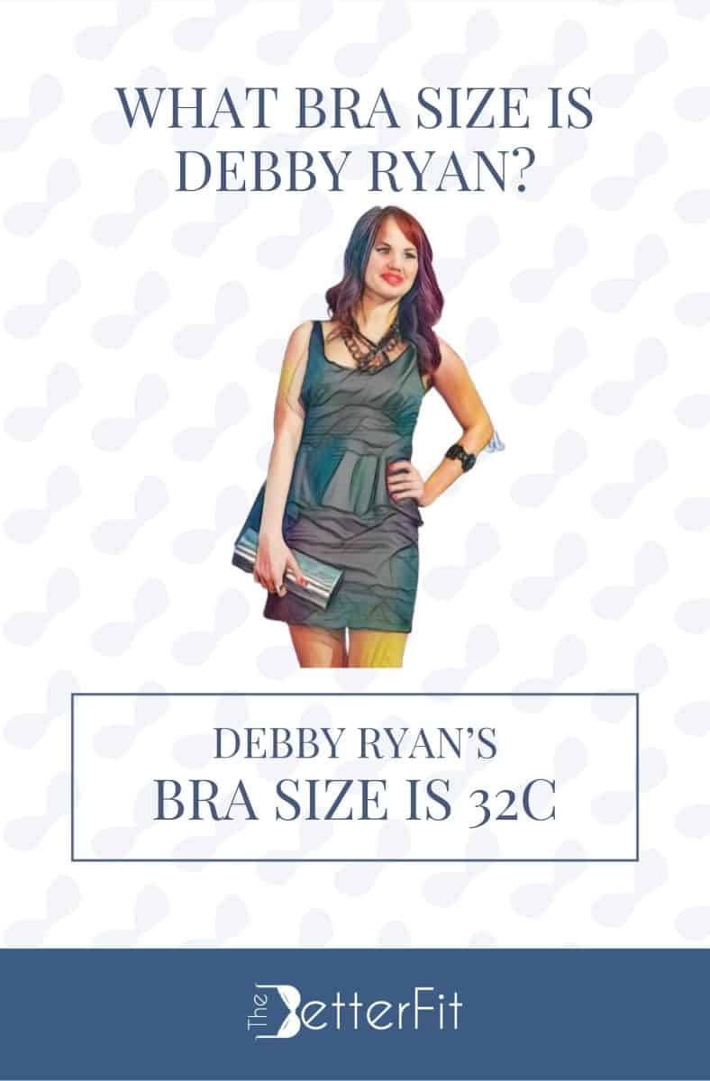 Graphic image of Debby Ryan with 32C bra size wearing a black mini dress