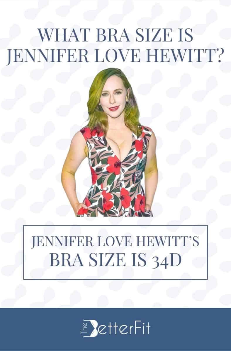 Graphic image of Jennifer Love Hewitt with 34D bra size wearing a sleeveless floral print dress