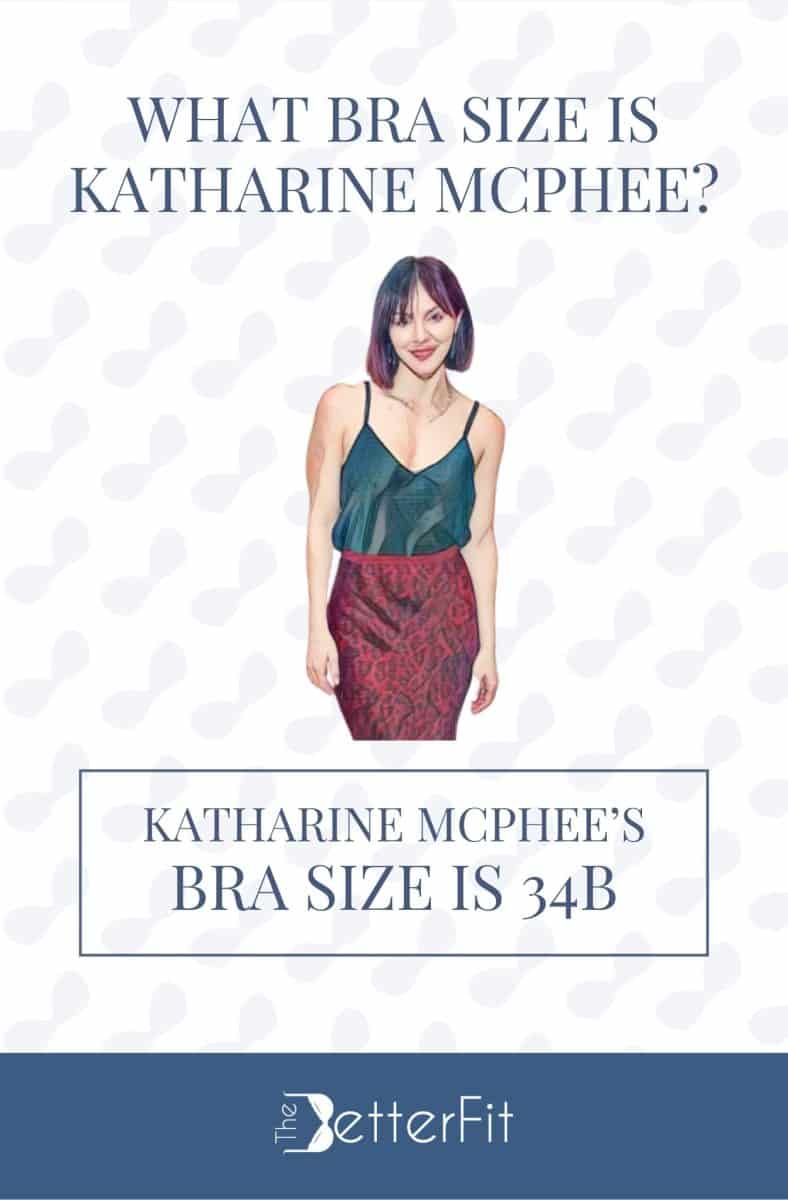 Graphic image of Katharine McPhee with 34B bra size wearing a spaghetti strap blouse and red skirt