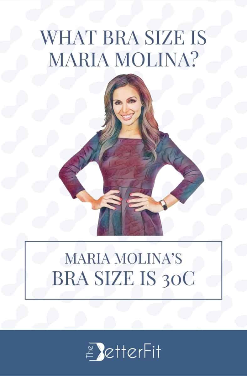 Graphic image of Maria Molina with 30C bra size wearing a purple long-sleeve dress