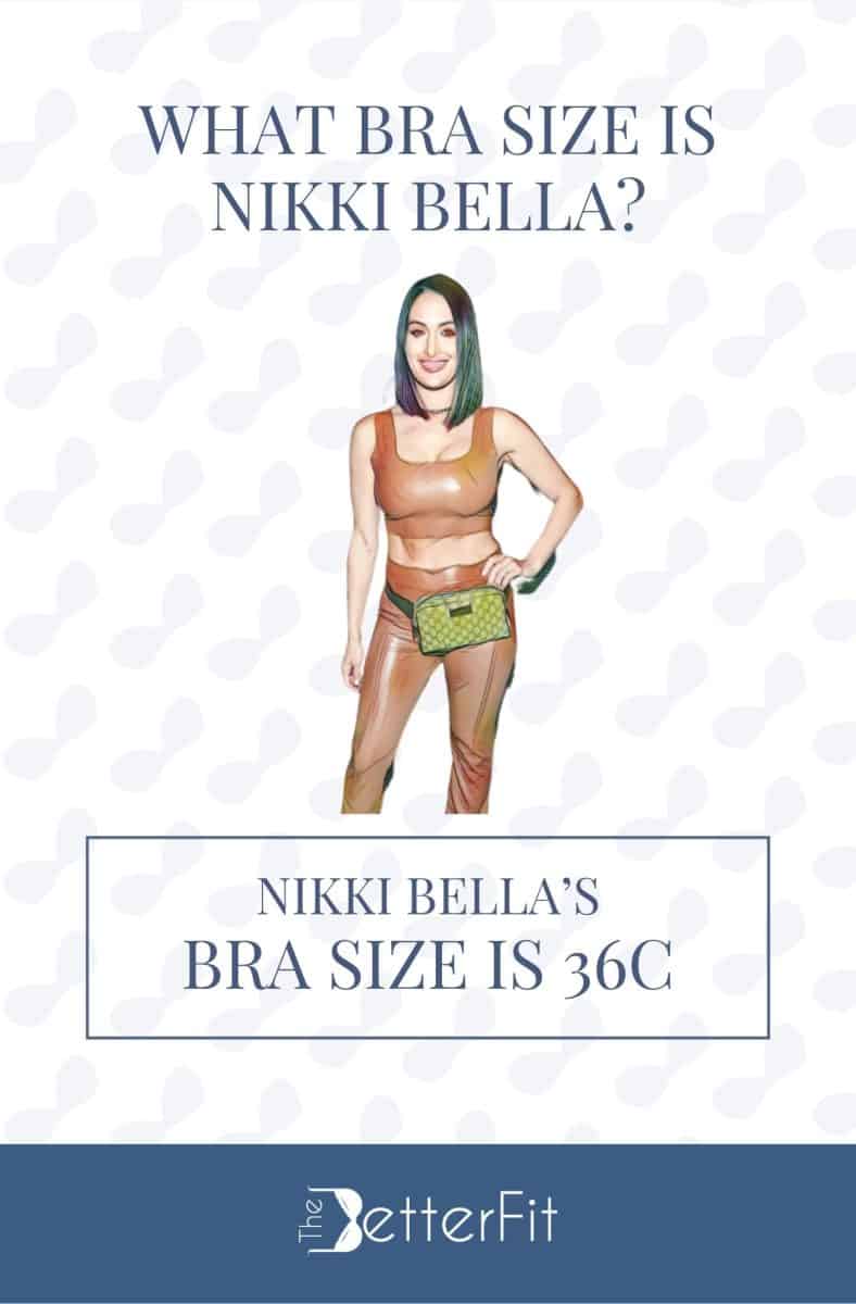 Graphic image of Nikki Bella with 36C bra size wearing a brown sleeveless leather crop top and brown leather pants