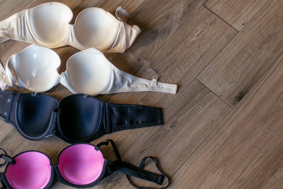 Four push up bras on the floor